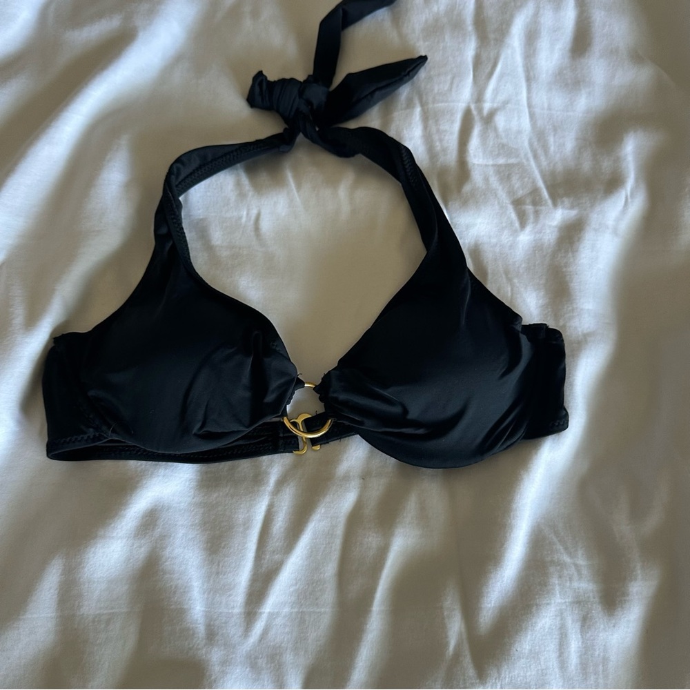 Black Bikini Top With Gold Ring
